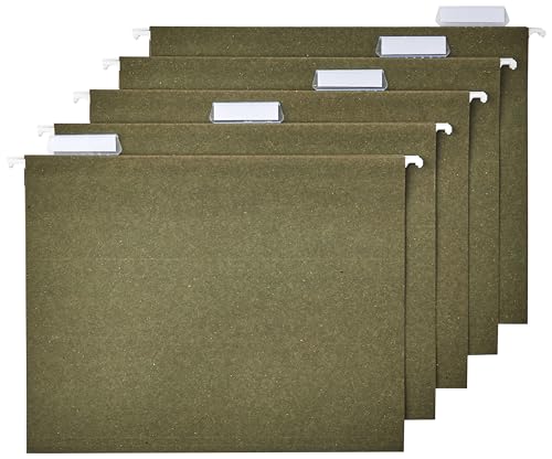 Amazon Basics Hanging File Folders, Letter Size, 1/5-Cut Tabs, 75 Count per Box, Standard Green