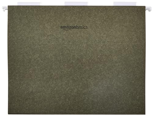 Amazon Basics Hanging File Folders, Letter Size, 1/5-Cut Tabs, 75 Count per Box, Standard Green
