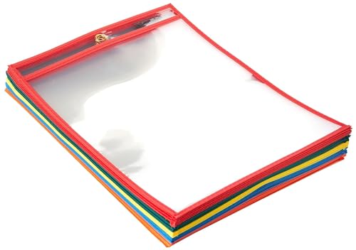 Amazon Basics Heavy Duty Dry Erase Job Ticket Holders, Document Protectors with Clear Plastic Film and Multicolored Fabric Edge, 8.5" x 11", Pack of 25