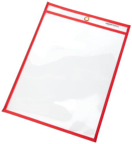 Amazon Basics Heavy Duty Dry Erase Ticket Holder Pockets with Clear Plastic Film and Multicolored Fabric Edge, 8.5" X 11", Pack of 25