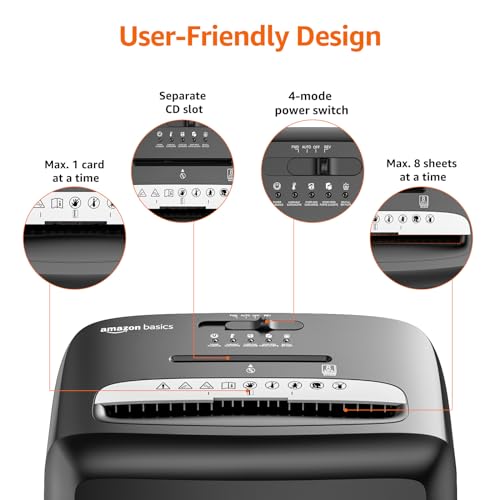 Amazon Basics High Security Micro Cut Paper Shredder, 8 Sheet Capacity, CD and Credit Card Shredder with Pull Out Bin, Black view 2