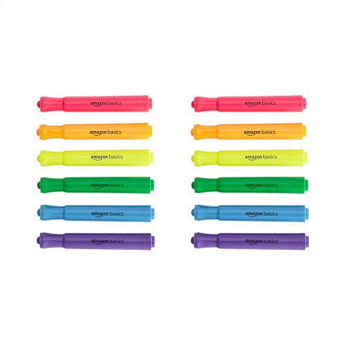 Amazon Basics Highlighters 12 Pack, Assorted Colors, Chisel Tip,Bible Highlighter,Office and School Supplies