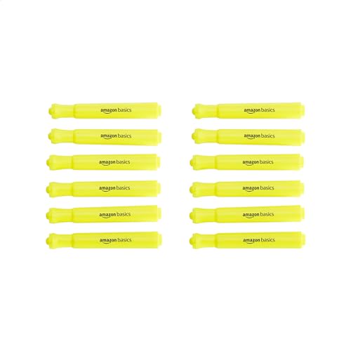 Amazon Basics Highlighters 12 Pack, Yellow Colors, Chisel Tip,Bible Highlighter,Office and School Supplies