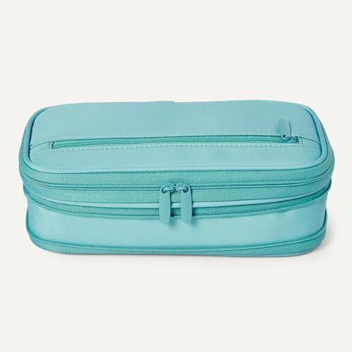 Amazon Basics Large Capacity Pencil Case with Durable Zipper, Multi-Compartment, Cyan Mild view 3