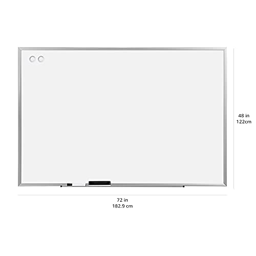 Amazon Basics Large Magnetic Dry Erase Whiteboard with Pen Tray for School, Classroom, Office & Home , 48" x 72", Aluminum frame, Silver/White