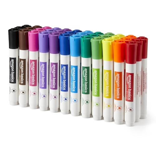 Amazon Basics Low-Odor Dry Erase Whiteboard Markers, Chisel Tip, Quick-Dry, 12 Assorted Colors, 36-Pack