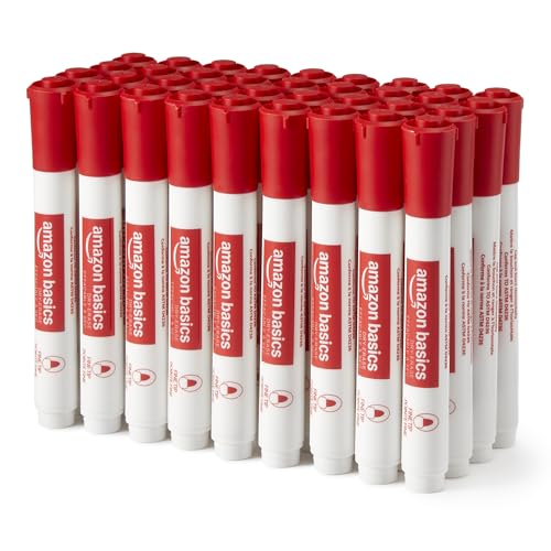 Amazon Basics Low-Odor Dry Erase Whiteboard Markers, Fine Tip, Red, 36 Count