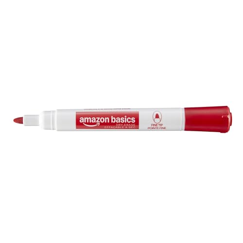 Amazon Basics Low-Odor Dry Erase Whiteboard Markers, Fine Tip, Red, 36 Count