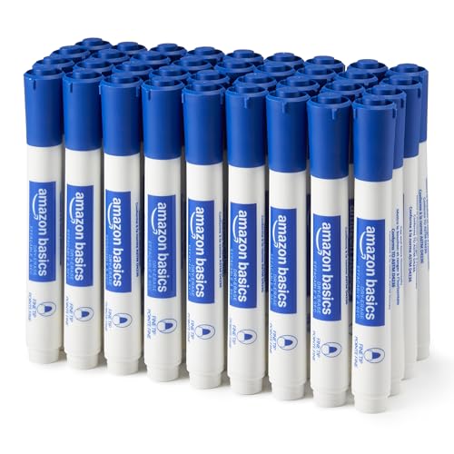 Amazon Basics Low-Odor Dry Erase Whiteboard Markers, Fine Tip, Blue, 36 Count
