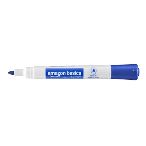 Amazon Basics Low-Odor Dry Erase Whiteboard Markers, Fine Tip, Blue, 36 Count