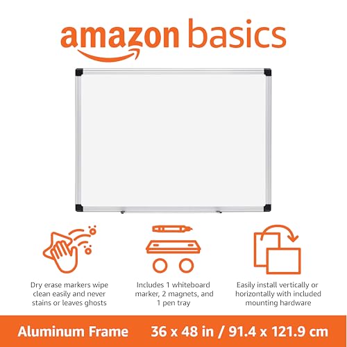 Amazon Basics Magnetic Dry Erase Whiteboard, 36 x 48-inch, Aluminum Frame, Silver/White, Easy to Install view 2