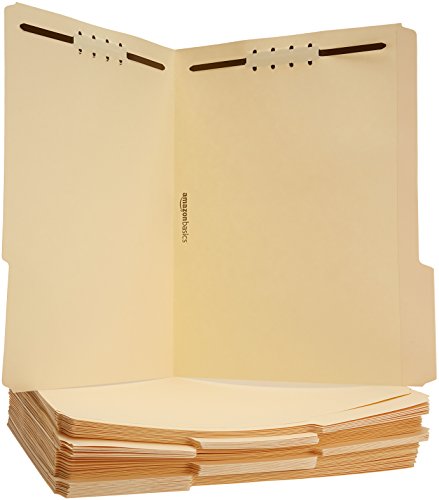 Amazon Basics Manila File Folders with Fasteners, 1/3 Cut Reinforced Tab, Letter Size, Expandable, Document Organizer, Beige, 50-Pack