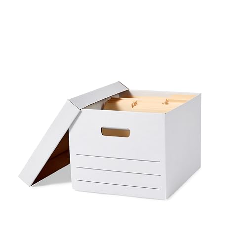 Amazon Basics Medium Duty Storage/Filing Boxes with Lid and Handles, Legal/Letter Size, Collapsible, Foldable, Tape-Free Assembly, 16.2" L x 12.5" W x 10.5" H, White, 12-Pack