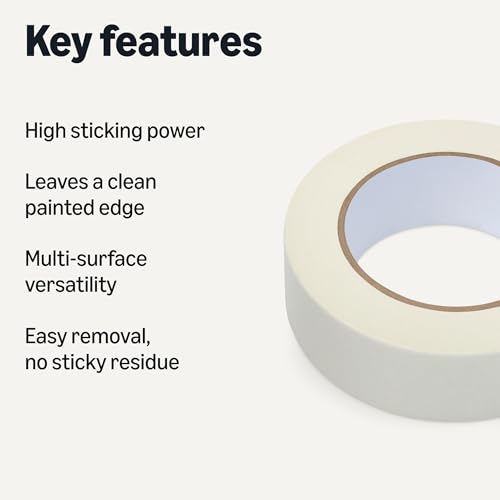 Amazon Basics Multi-Surface Masking Tape for Labeling, 1.41" x 60 Yards, White, 1 Roll view 2