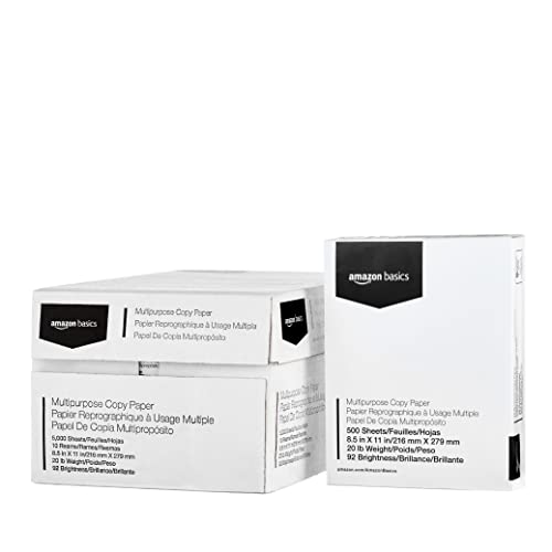 Amazon Basics Multipurpose Copy Printer Paper, 10 Ream Case & Stapler with 1250 Staples, Black & Stainless Steel Office Scissors - Pack of 3