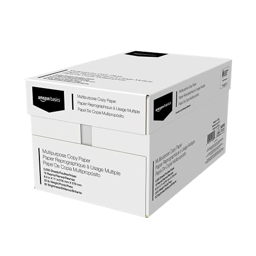 Amazon Basics Multipurpose Copy Printer Paper, 10 Ream Case & Stapler with 1250 Staples, Black & Stainless Steel Office Scissors - Pack of 3