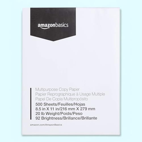 Amazon Basics Multipurpose Copy Printer Paper, 8.5 x 11 Inches, 20 lb, 1 Ream, (500 Sheets), 92 Bright, White