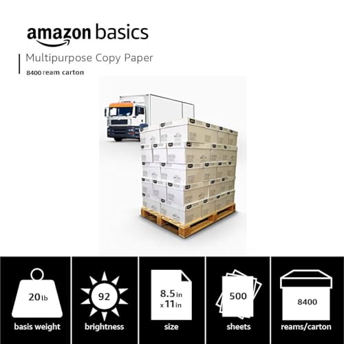 Amazon Basics Multipurpose Copy Printer Paper, 8.5 x 11 Inches, 20 lb, Truckload, 21 Pallet, 8,400 Reams (4.2M Sheets), 92 Bright, White