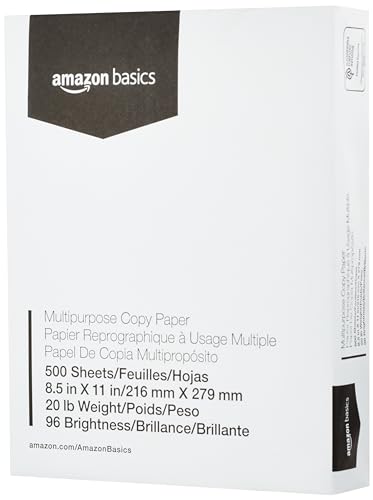 Amazon Basics Multipurpose Copy Printer Paper, 8.5 x 11 Inches , 20 lb, 1 Ream, (500 Sheets), 96 Bright, White