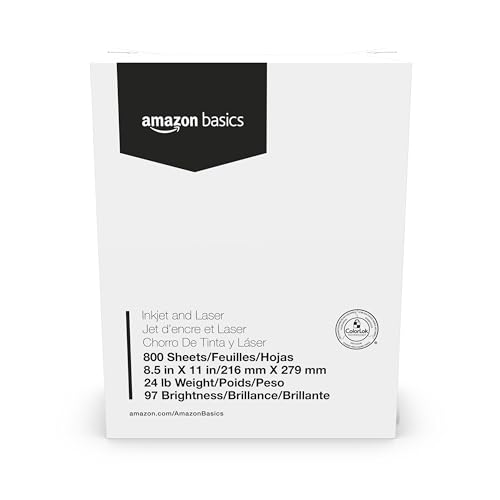 Amazon Basics Multipurpose Copy Printer Paper, 8.5 x 11 Inches , 24 lb, 1 Mega Ream, (800 Sheets), 97 Bright, White