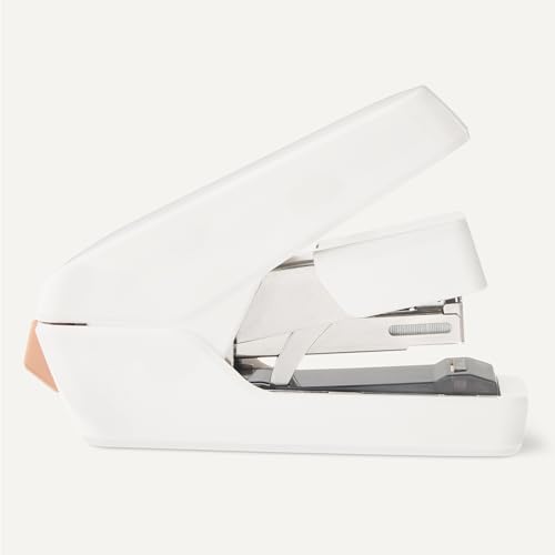 Amazon Basics Office Heavy Duty Stapler, Flat Clinch Effortless, 40 Sheet Capacity, 1000 Staples, No Jam, for Classroom, Office or Desk Use, White, 4.76 x 1.42 x 3.39 inches (LxWxH)