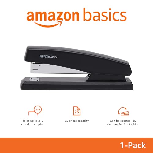 Amazon Basics Office Stapler with 1000 Staples, 25 Sheet Capacity, Non-Slip, Black, Home Office view 2