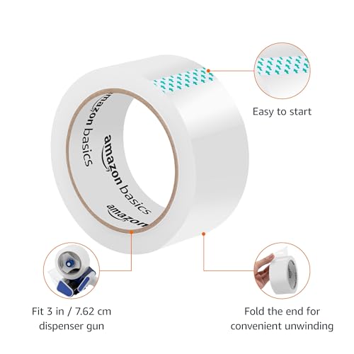 Amazon Basics Packaging Tape for Shipping, Moving and Storing, 36 count (Pack of 1), 1.88 in x 54.6 yds, Clear