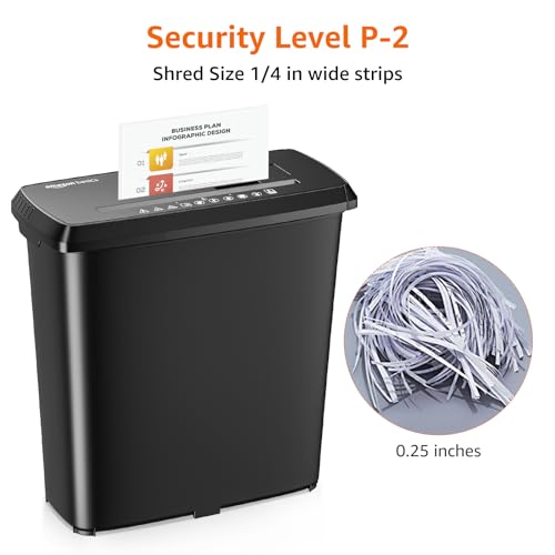 Amazon Basics Paper Shredder for Home and Office, 8-Sheet Strip Cut, CD/ Credit Card Shredder, 3.4 Gallon Wastebasket , Black