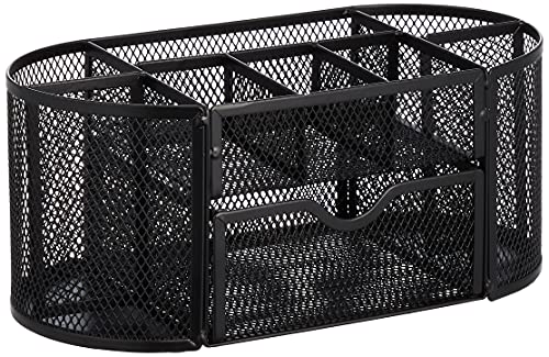Amazon Basics Pen Holder and Desk Organizer, Office Caddy Storage, Black, 9.25" x 4.53" x 3.94"