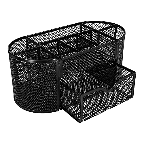 Amazon Basics Pen Holder and Desk Organizer, Office Caddy Storage, Black, ‎9.25" x 4.53" x 3.94"