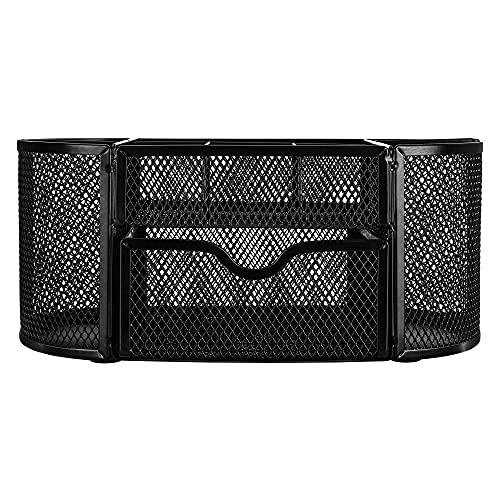 Amazon Basics Pen Holder and Desk Organizer, Office Caddy Storage, Black, ‎9.25" x 4.53" x 3.94"