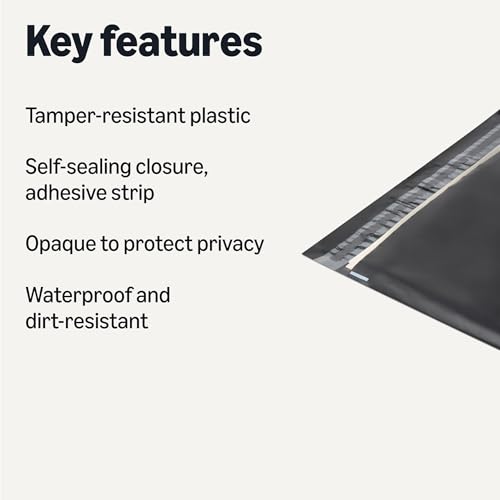 Amazon Basics Poly Mailers, Shipping Bags, Self-Sealing Envelopes, Black, 10" x 13", 100 pack