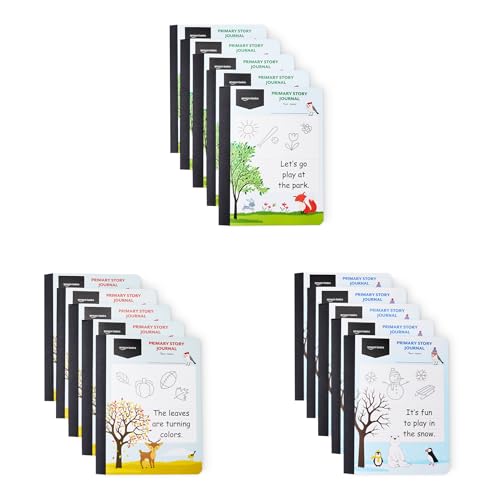 Amazon Basics Primary Composition Notebook, Extra Wide 1/2" Ruled Lines, 9.75" x 7.5", 100 Sheets, Multiple Colors, 15-Pack