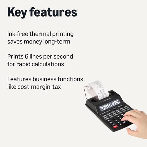 Amazon Basics Printing Calculator with 12-Digit LCD Display, Adding Machine with Tape Print Out for Business & Tax, Desktop and Palm, Black view 2