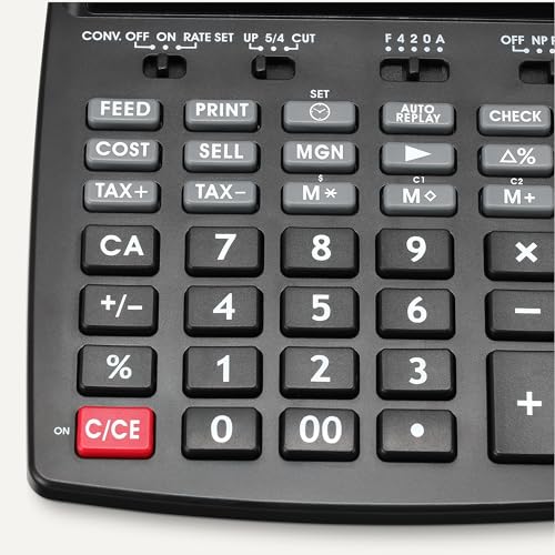 Amazon Basics Printing Calculator with 12-Digit LCD Display, Adding Machine with Tape Print Out for Business & Tax, Desktop and Palm, Black view 3