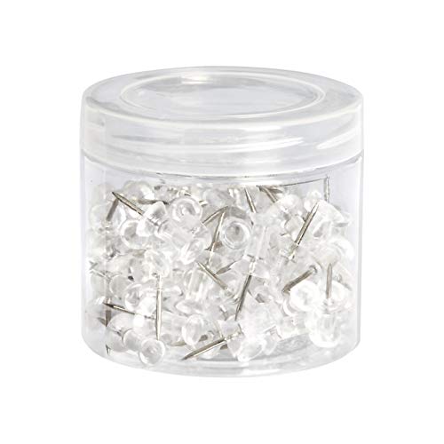 Amazon Basics Push Pins Tacks, Steel Point, Clear Plastic Head, for Bulletin Board, Maps, Posters, and Craft Projects, 100-Pack