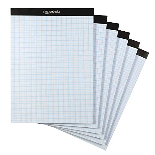 Amazon Basics Quad-Ruled Graph Paper Pad, 4x4 Grid, Perforated Sheets, Letter Size 8.5" x 11", White, 100 Sheets per Pad, 6-Pack (600 Sheets)