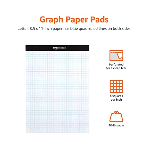 Amazon Basics Quad-Ruled Graph Paper Pad, 4x4 Grid, Perforated Sheets, Letter Size 8.5" x 11", White, 100 Sheets per Pad, 6-Pack (600 Sheets) view 2