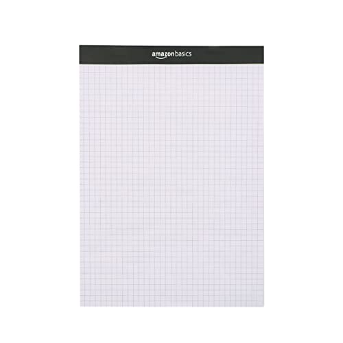 Amazon Basics Quad-Ruled Graph Paper Pad with Sturdy Back, Perforated, 8.5" x 11.75", White, 100 Sheets/Pad, 2-Pack