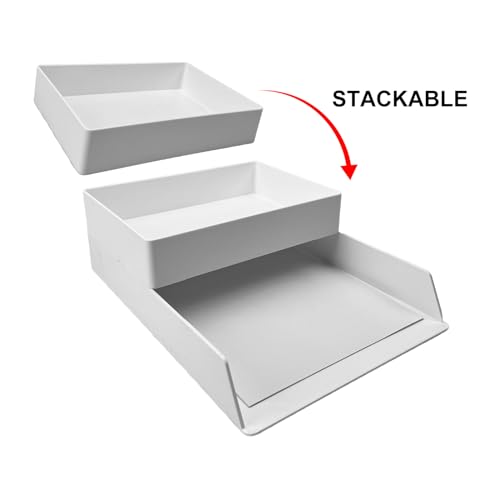 Amazon Basics Rectangular Plastic Desk Organizer with Storage Trays, Accessory Tray, 9.4 x 6.7 x 2 inch, White