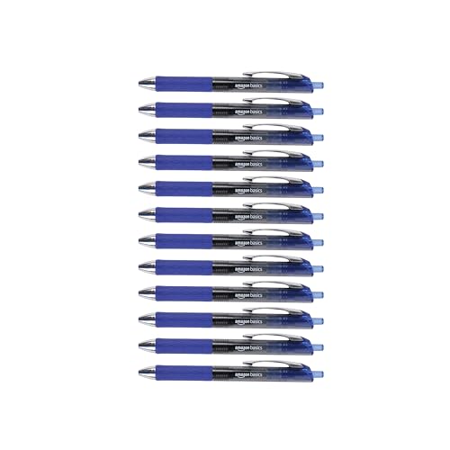 Amazon Basics Retractable Gel Pens, Fine Point 0.7mm, Smooth Writing, No-Smear Ink, Blue, 12-Pack