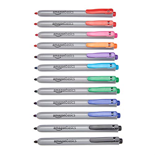 Amazon Basics Retractable Permanent Markers, Quick Drying Fade Resistant Ink, Versatile Art Supplies for Drawing, for Home, School, and Office Use, Assorted Colors, 12 Count view 2