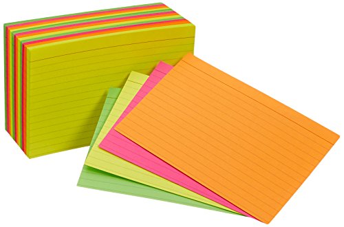 Amazon Basics Ruled Index Flash Cards, Assorted Neon Colored, 4x6 Inch, 300-Count