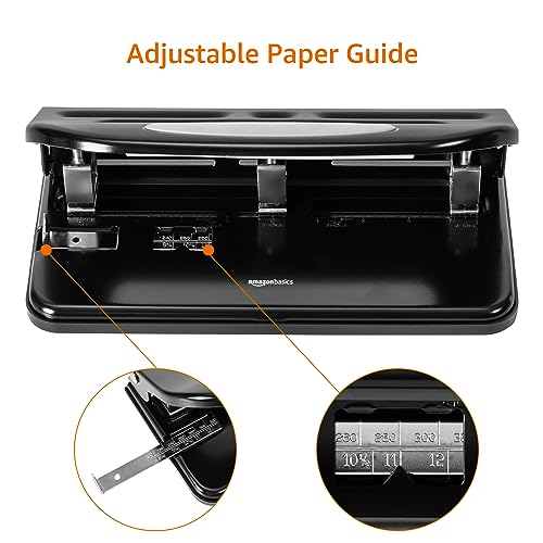 Amazon Basics Semi-Adjustable 3-Hole Punch, 30 Sheet Capacity, Black view 2