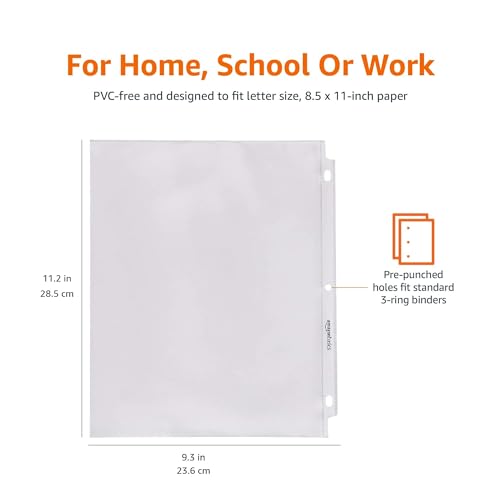 Amazon Basics Sheet Protectors for 3 Ring Binder, Heavyweight, Polypropylene, 8.5 x 11 Inch, 100-Pack, Clear