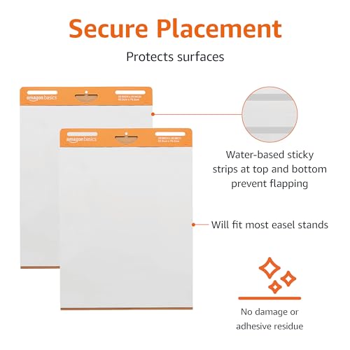 Amazon Basics Sticky Easel Pads for Presentations, 25 x 30 Inch, White, 2 Count