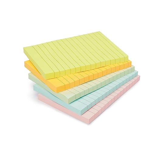 Amazon Basics Sticky Notes, 4x6 Inches, Assorted Colors Self-Stick Pads, Easy to Post for Home, Office, Notebook, 100 sheets/Pad, Pack of 5