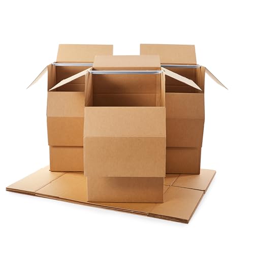 Amazon Basics Strong Cardboard Wardrobe Moving Boxes with Hanging Bar, Handles for Packing Clothes, 24" x 24" x 40", Brown, 6-Pack
