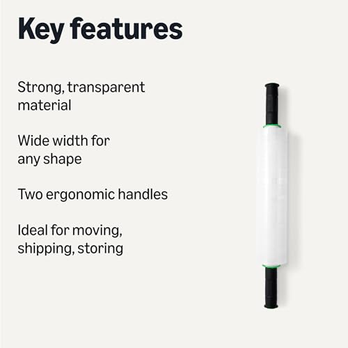 Amazon Basics Strong Transparent Stretch Wrap Film Roll for Moving, Shipping and Storing, Furniture Wrapping, 15" x 1000 ft, Two Ergonomic Handles, Clear, 1 Roll view 2