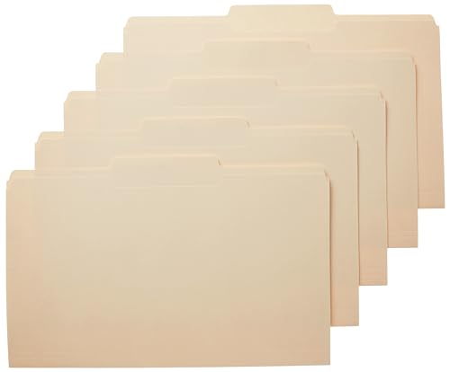 Amazon Basics Sturdy Manila File Folders, 1/3 Tabs in Assorted Positions for Filing, Legal Size, 8.5 x 14 inch - Pack of 100